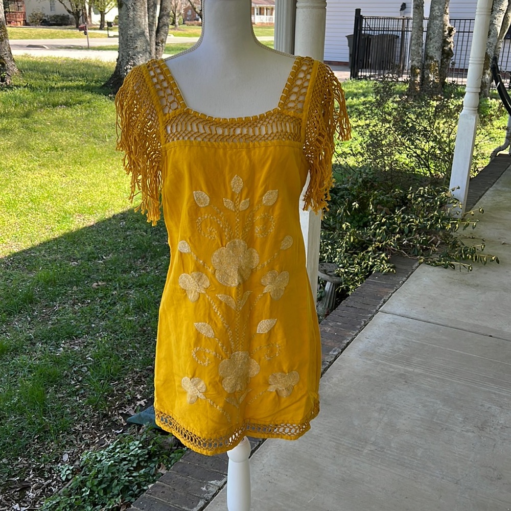 Sunny yellow Free People embroidered mini